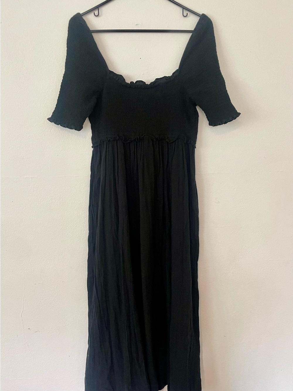 Free People Black Smocked Square-Neck Maxi Dress - Size S - Picture 4 of 4